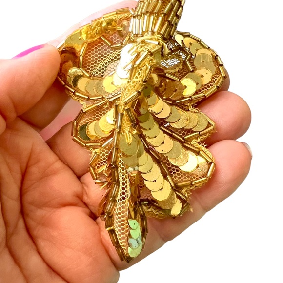 Vintage Heavily Beaded Sequined Lace Gold Tone Frilly Shrug Wrap - Picture 11 of 15